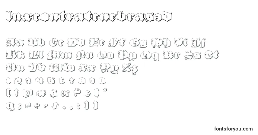 Czcionka Luxcontratenebras3d – alfabet, cyfry, specjalne znaki