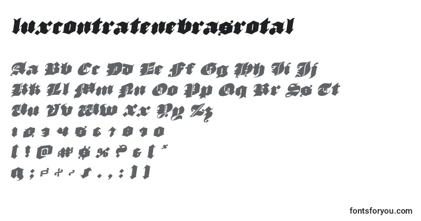 A fonte Luxcontratenebrasrotal – alfabeto, números, caracteres especiais