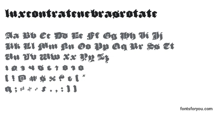 Schriftart Luxcontratenebrasrotate – Alphabet, Zahlen, spezielle Symbole