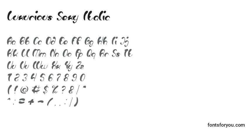 A fonte Luxurious Sexy Italic – alfabeto, números, caracteres especiais