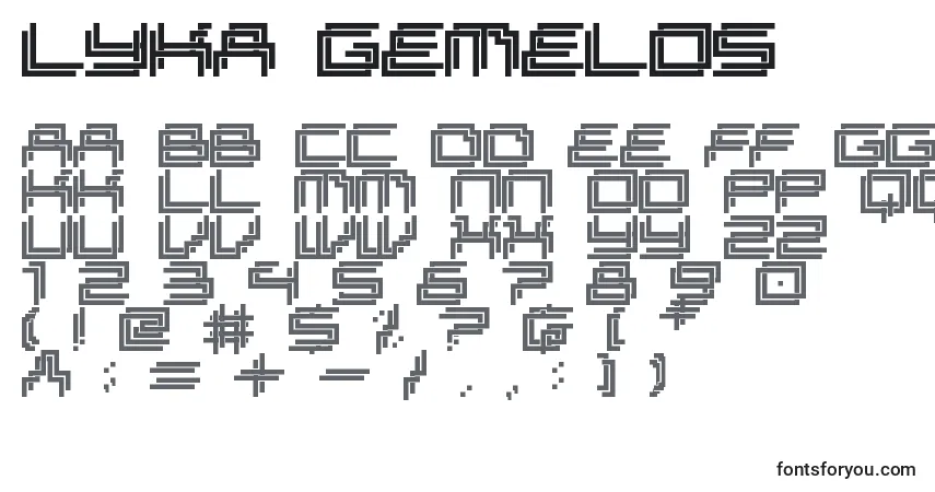 Lyka gemelos-fontti – aakkoset, numerot, erikoismerkit
