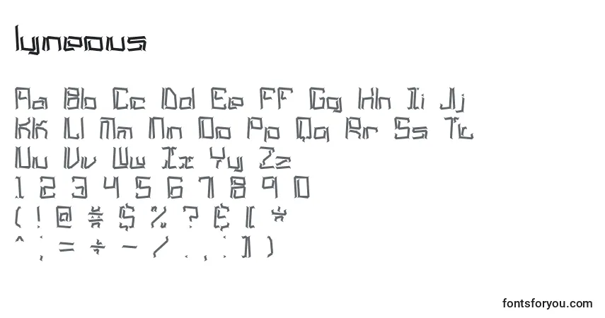 Lyneous (133147)-fontti – aakkoset, numerot, erikoismerkit