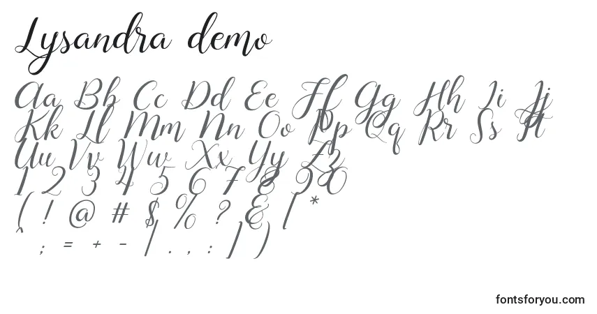 Lysandra demo (133152)-fontti – aakkoset, numerot, erikoismerkit