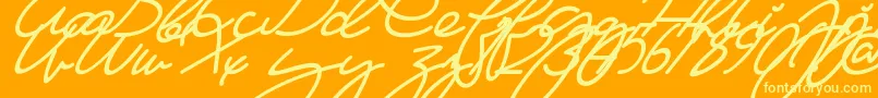 Ma Fille   Slant-Schriftart – Gelbe Schriften auf orangefarbenem Hintergrund