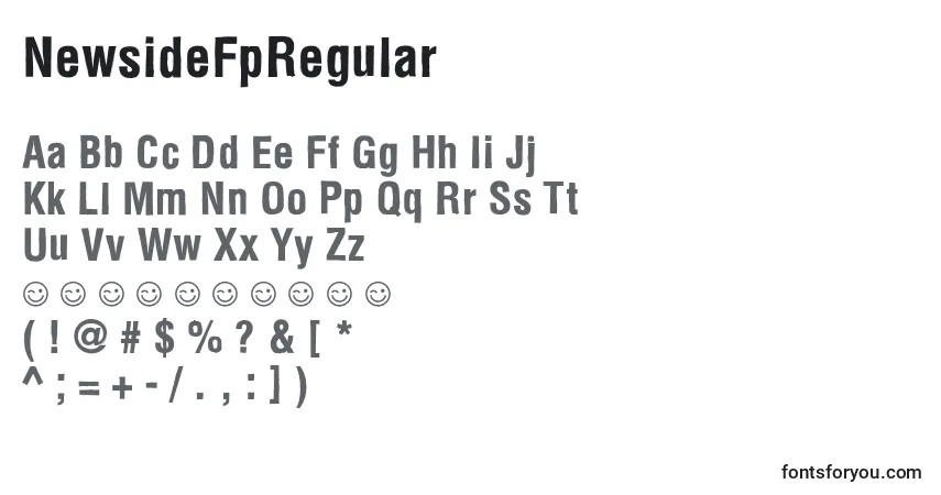 Schriftart NewsideFpRegular – Alphabet, Zahlen, spezielle Symbole
