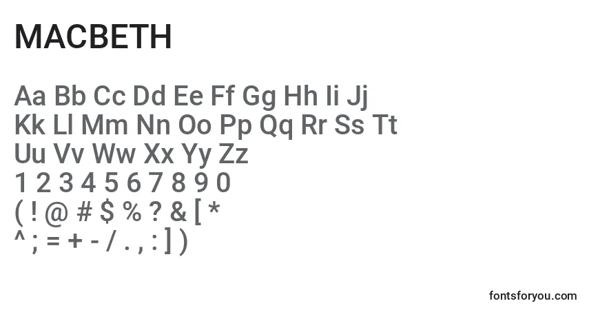 A fonte MACBETH (133161) – alfabeto, números, caracteres especiais