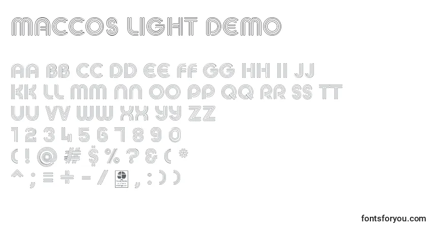 Schriftart MACCOS LIGHT Demo – Alphabet, Zahlen, spezielle Symbole