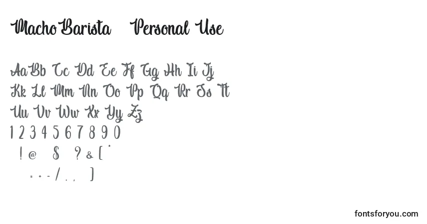 Schriftart Macho Barista   Personal Use – Alphabet, Zahlen, spezielle Symbole