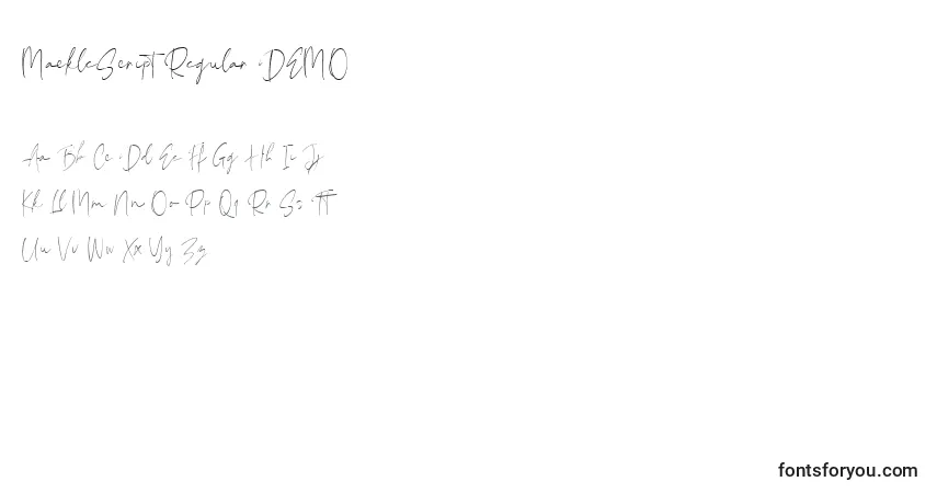 Schriftart MackleScript Regular DEMO – Alphabet, Zahlen, spezielle Symbole
