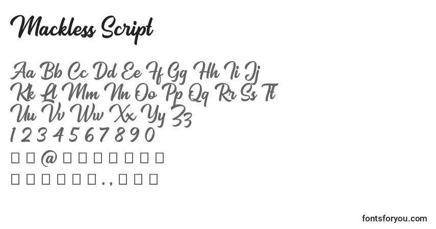 Schriftart Mackless Script – Alphabet, Zahlen, spezielle Symbole