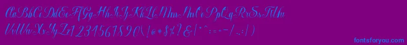 Fonte Macrofhyllya Script – fontes azuis em um fundo violeta