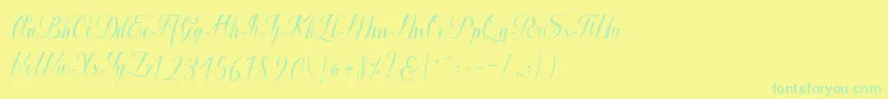 Macrofhyllya Script-Schriftart – Grüne Schriften auf gelbem Hintergrund