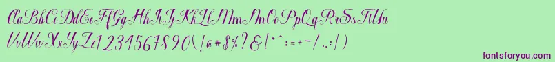 フォントMacrofhyllya Script – 緑の背景に紫のフォント