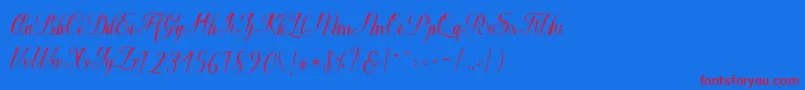 Macrofhyllya Script-Schriftart – Rote Schriften auf blauem Hintergrund