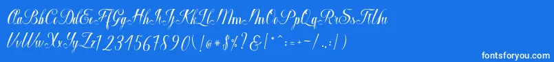 Macrofhyllya Script-Schriftart – Weiße Schriften auf blauem Hintergrund