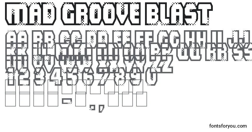 A fonte Mad Groove Blast – alfabeto, números, caracteres especiais