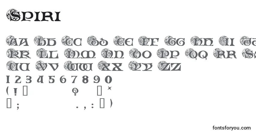A fonte Spiri – alfabeto, números, caracteres especiais