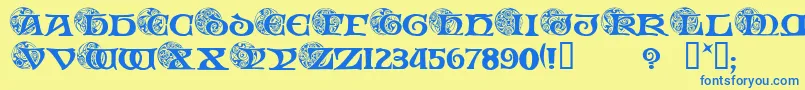 フォントSpiri – 青い文字が黄色の背景にあります。