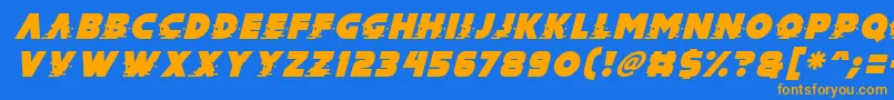 フォントMad Hacker Italic – オレンジ色の文字が青い背景にあります。