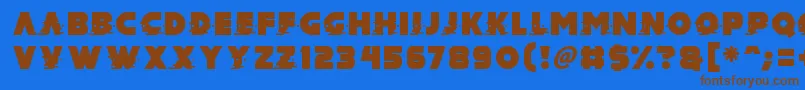 フォントMad Hacker – 茶色の文字が青い背景にあります。