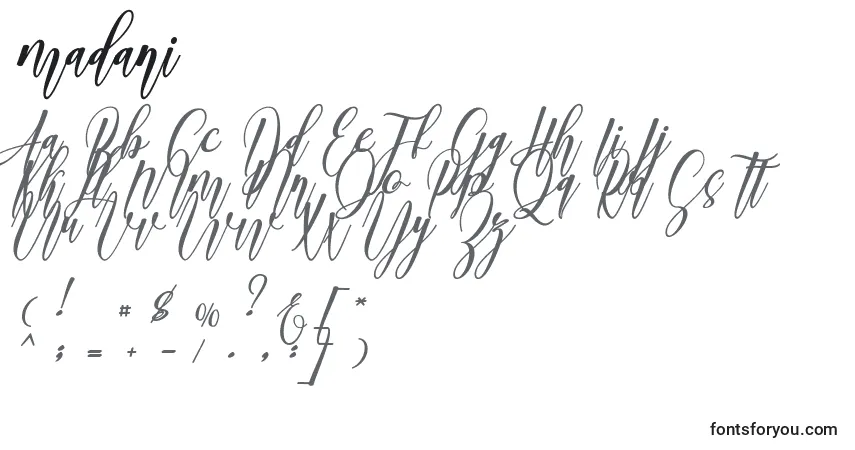 Schriftart Madani (133186) – Alphabet, Zahlen, spezielle Symbole