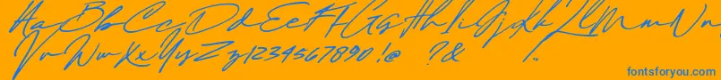 Maddison Signature DEMO-Schriftart – Blaue Schriften auf orangefarbenem Hintergrund