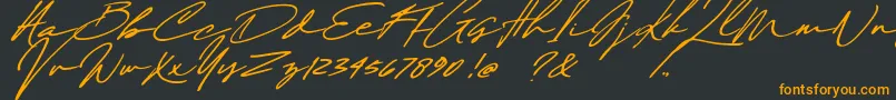 Weitere Informationen zur Maddison Signature DEMO-Schriftart Maddison Signature DEMO-Schriftart – Orangefarbene Schriften auf schwarzem Hintergrund