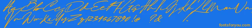 Maddison Signature DEMO-Schriftart – Orangefarbene Schriften auf blauem Hintergrund