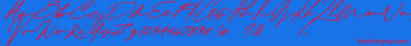 Maddison Signature DEMO-Schriftart – Rote Schriften auf blauem Hintergrund