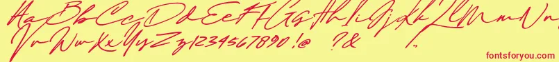 Maddison Signature DEMO-Schriftart – Rote Schriften auf gelbem Hintergrund