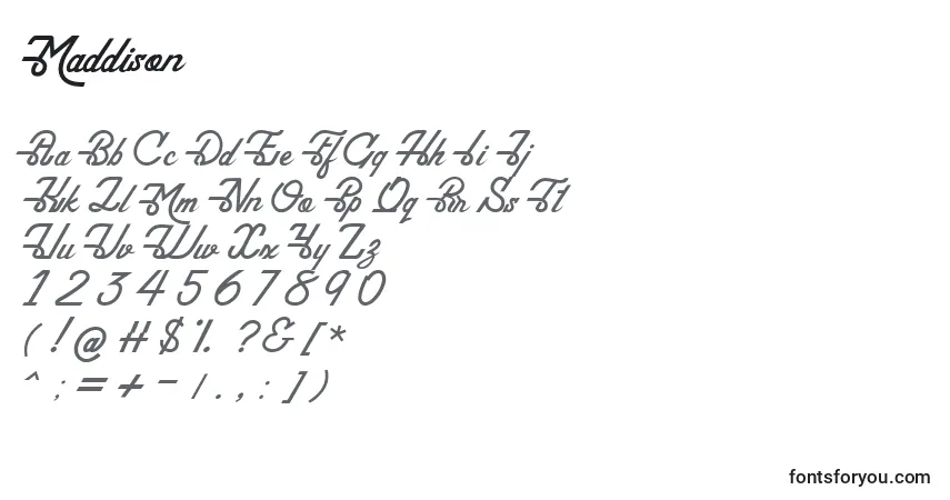 Schriftart Maddison – Alphabet, Zahlen, spezielle Symbole