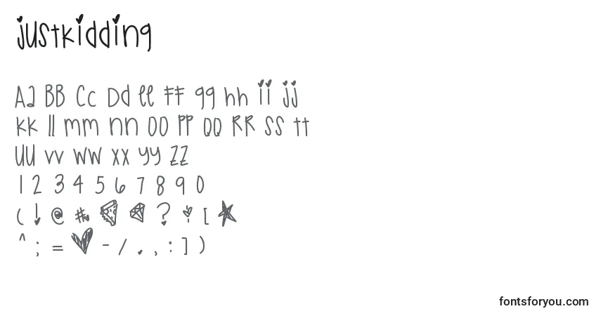 Fuente Justkidding - alfabeto, números, caracteres especiales