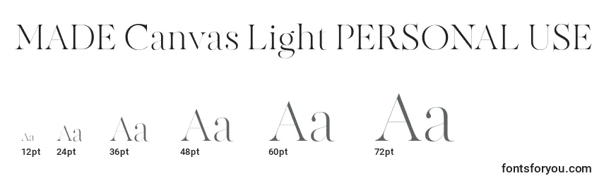 Размеры шрифта MADE Canvas Light PERSONAL USE