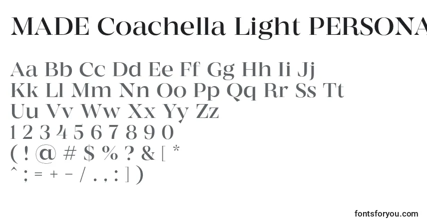 Schriftart MADE Coachella Light PERSONAL USE – Alphabet, Zahlen, spezielle Symbole