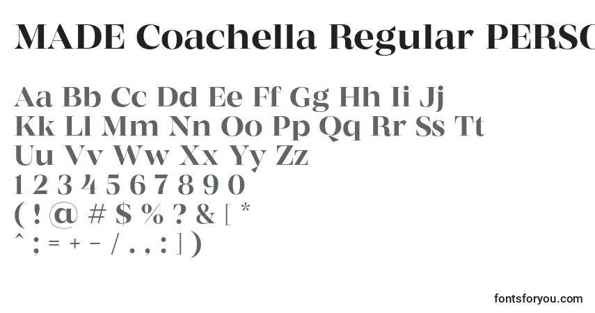 Шрифт MADE Coachella Regular PERSONAL USE – алфавит, цифры, специальные символы