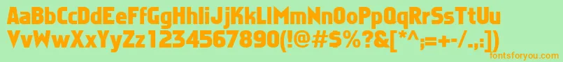 フォントFaktosBold – オレンジの文字が緑の背景にあります。