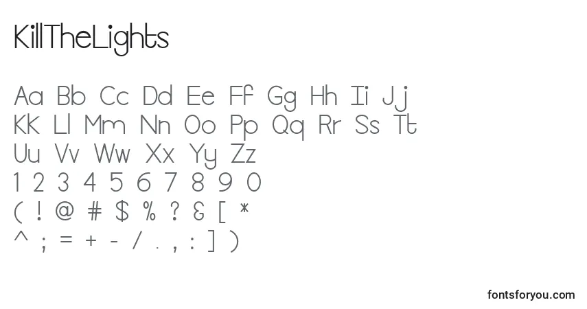 Czcionka KillTheLights – alfabet, cyfry, specjalne znaki