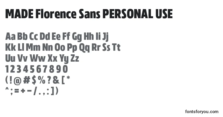 A fonte MADE Florence Sans PERSONAL USE – alfabeto, números, caracteres especiais