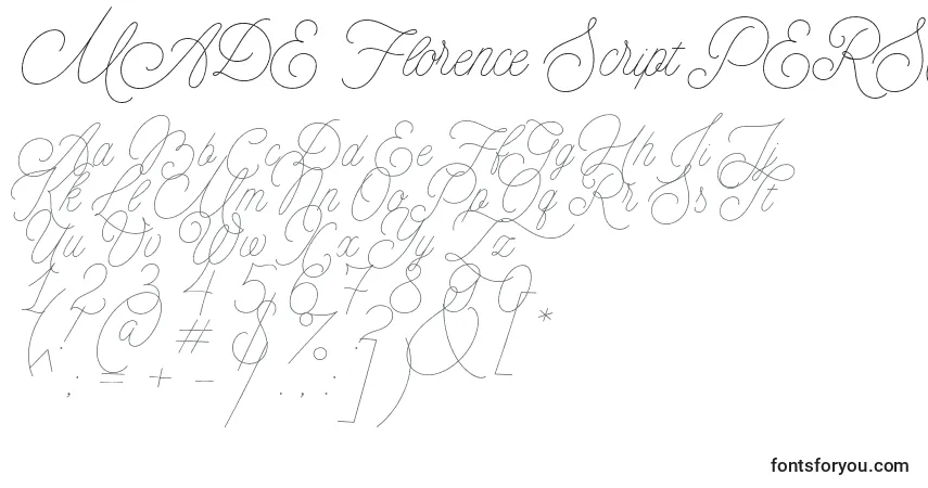 MADE Florence Script PERSONAL USE-fontti – aakkoset, numerot, erikoismerkit