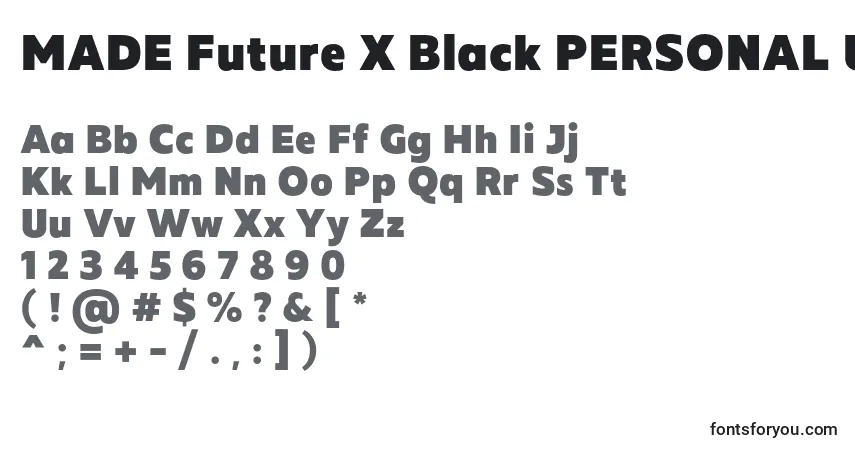 MADE Future X Black PERSONAL USE-fontti – aakkoset, numerot, erikoismerkit