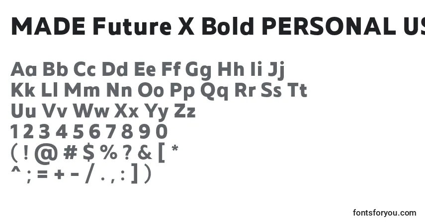 MADE Future X Bold PERSONAL USE-fontti – aakkoset, numerot, erikoismerkit