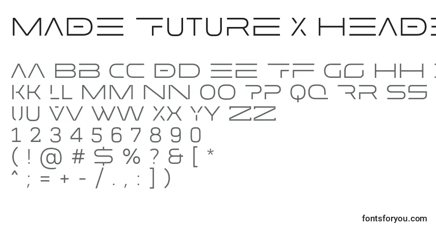 Fuente MADE Future X HEADER Light PERSONAL USE - alfabeto, números, caracteres especiales