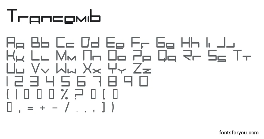 Trancemibフォント–アルファベット、数字、特殊文字