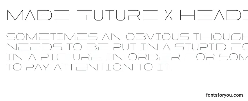 Überblick über die Schriftart MADE Future X HEADER Thin PERSONAL USE
