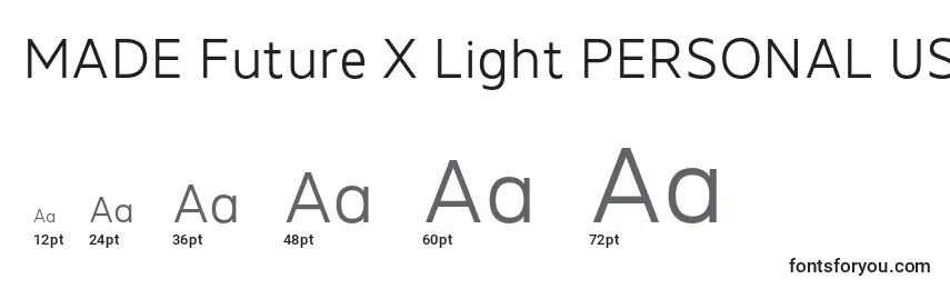 Tamaños de fuente MADE Future X Light PERSONAL USE