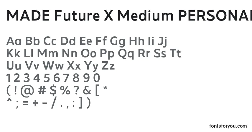 A fonte MADE Future X Medium PERSONAL USE – alfabeto, números, caracteres especiais