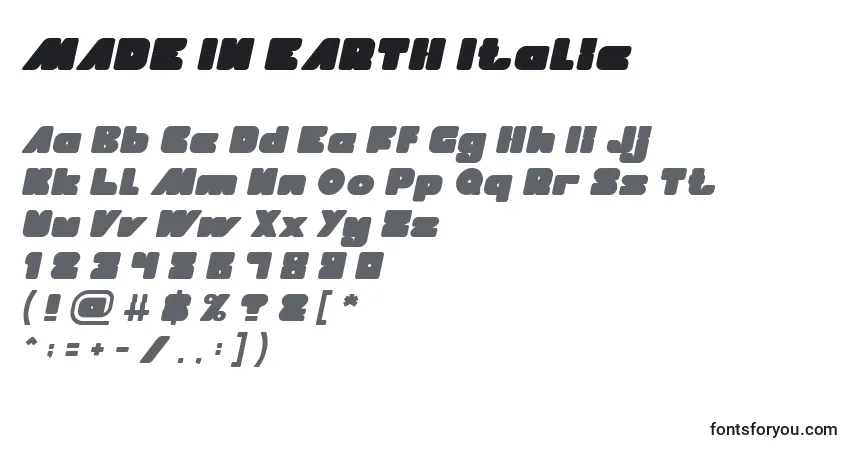 Шрифт MADE IN EARTH Italic – алфавит, цифры, специальные символы