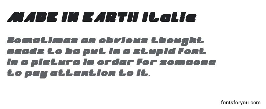 MADE IN EARTH Italic -fontin tarkastelu