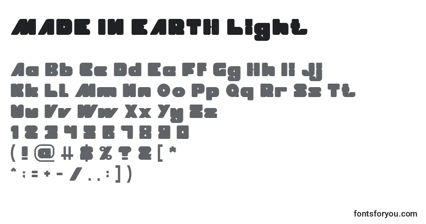 Шрифт MADE IN EARTH Light – алфавит, цифры, специальные символы