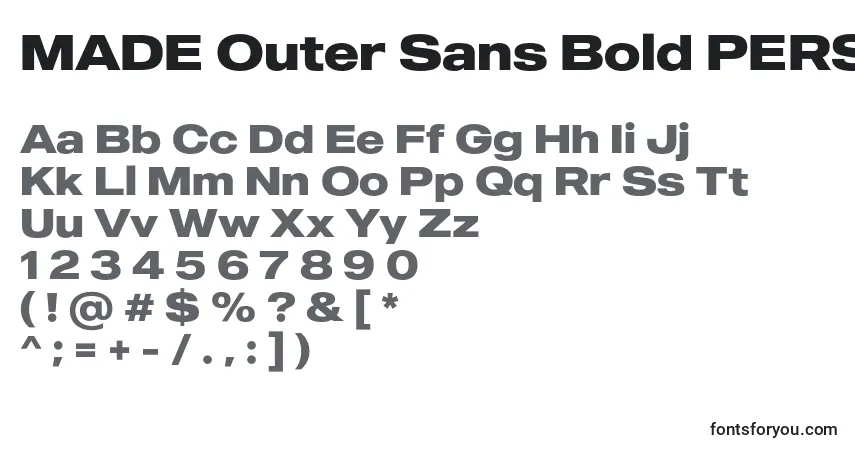 Schriftart MADE Outer Sans Bold PERSONAL USE – Alphabet, Zahlen, spezielle Symbole